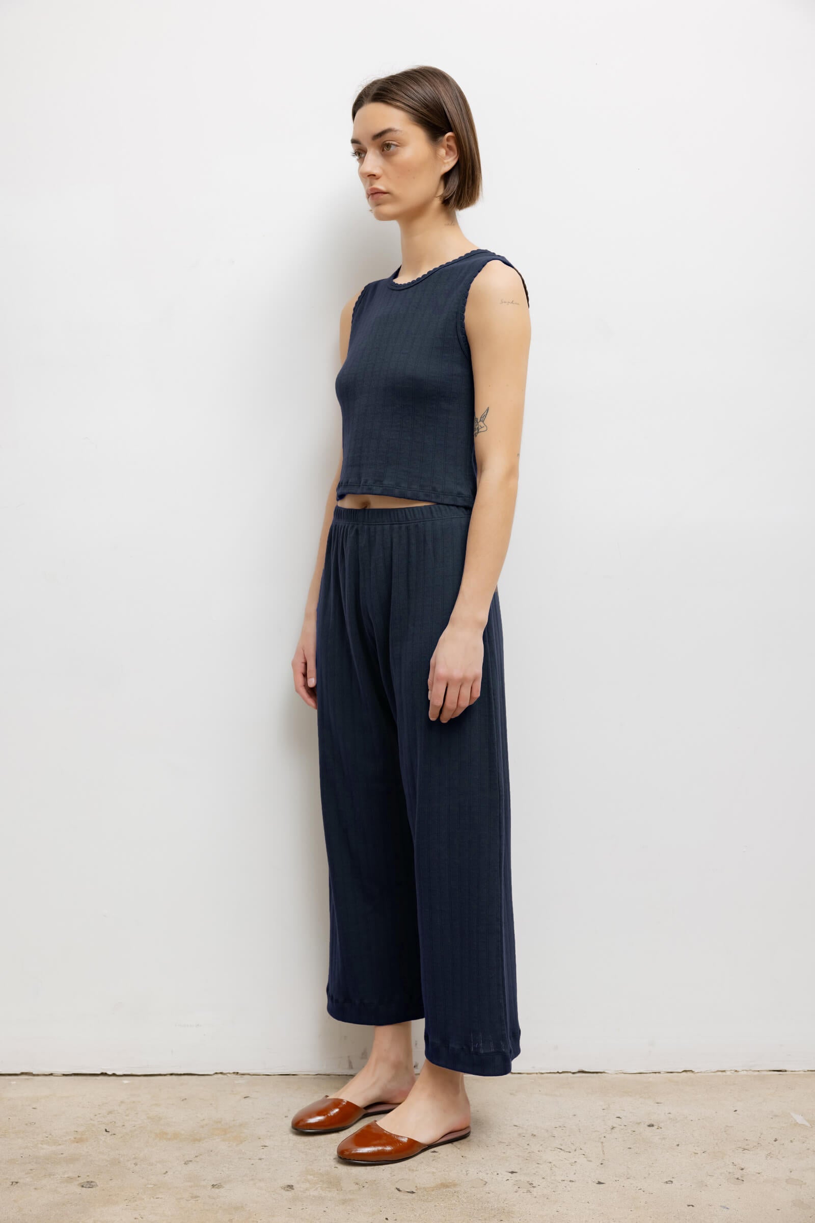 Pointelle Crop Wide Leg Pant
