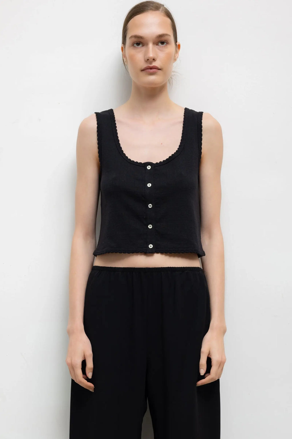 Pointelle Button Down Tank