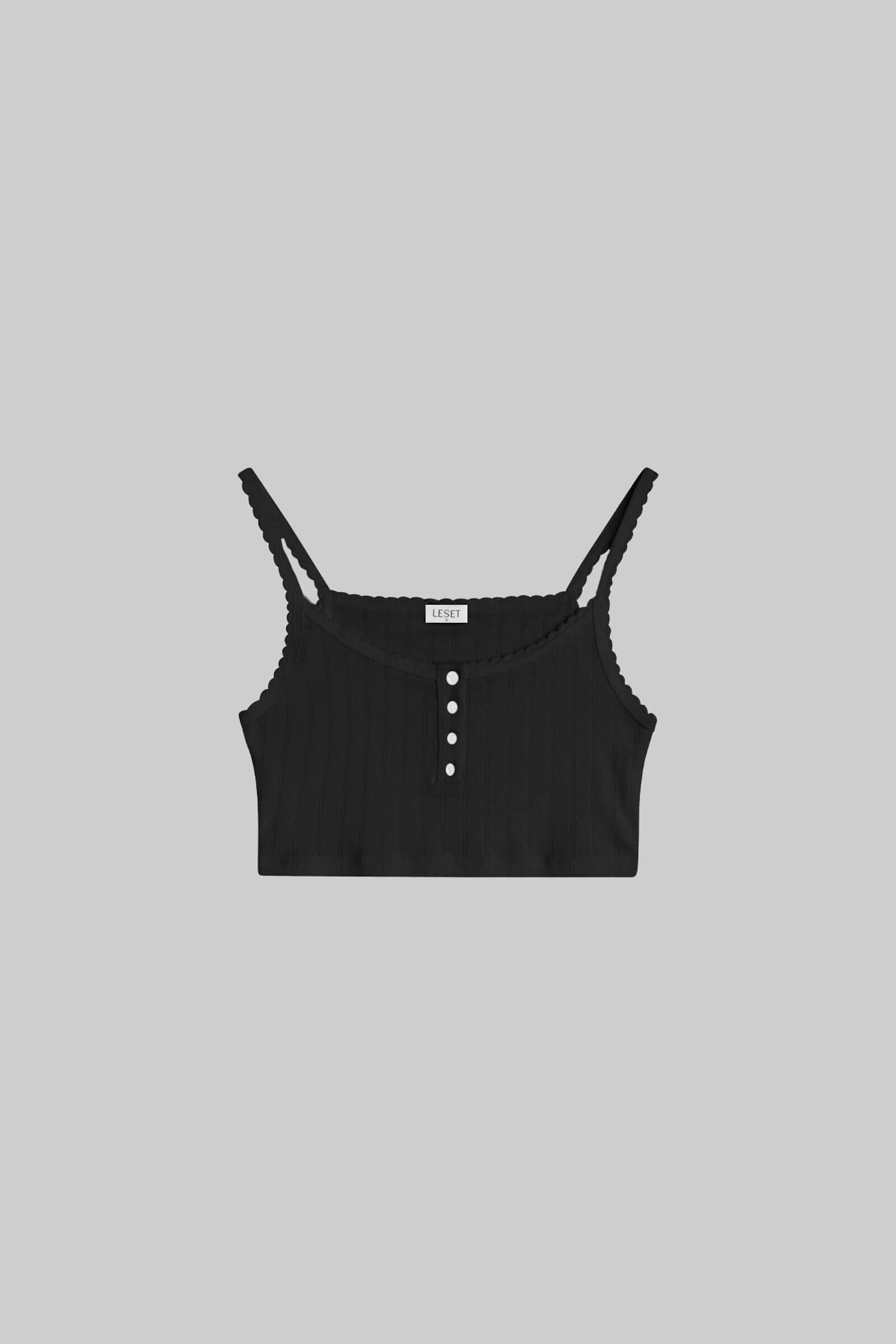 Pointelle Crop Button Scoop Neck Tank