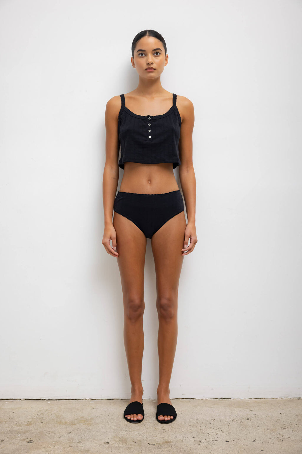 Pointelle Crop Button Scoop Neck Tank