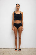 Pointelle Crop Button Scoop Neck Tank