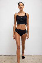Pointelle Crop Button Scoop Neck Tank