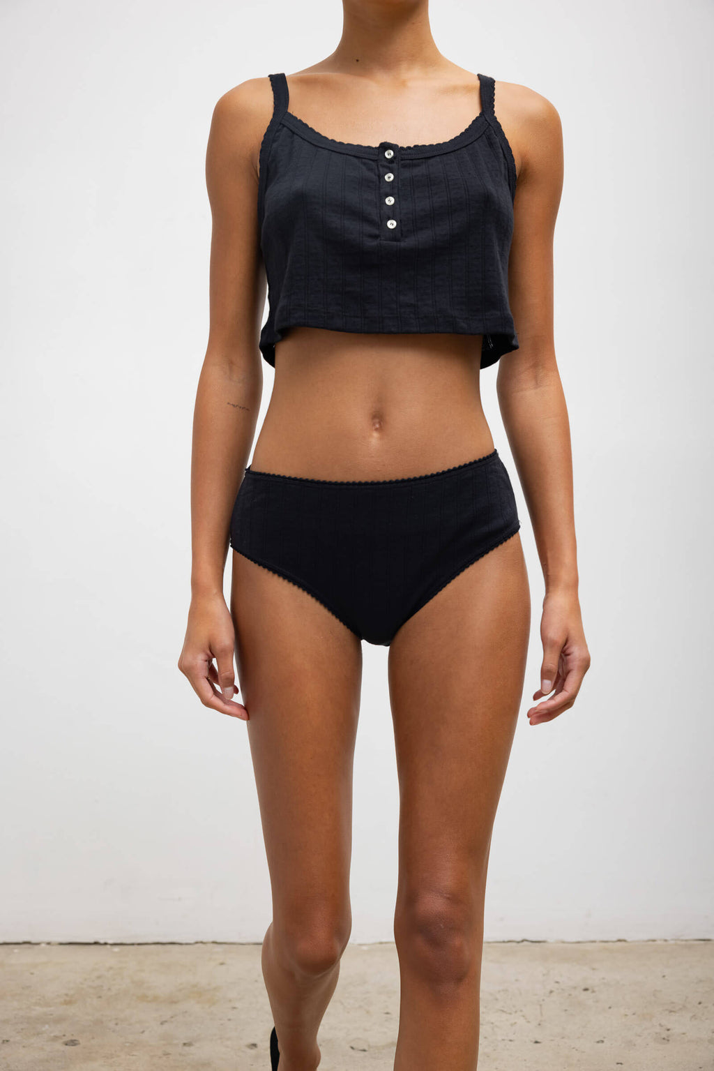 Pointelle Crop Button Scoop Neck Tank