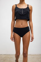 Pointelle Crop Button Scoop Neck Tank