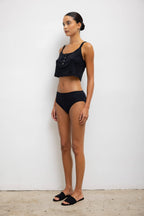 Pointelle Crop Button Scoop Neck Tank